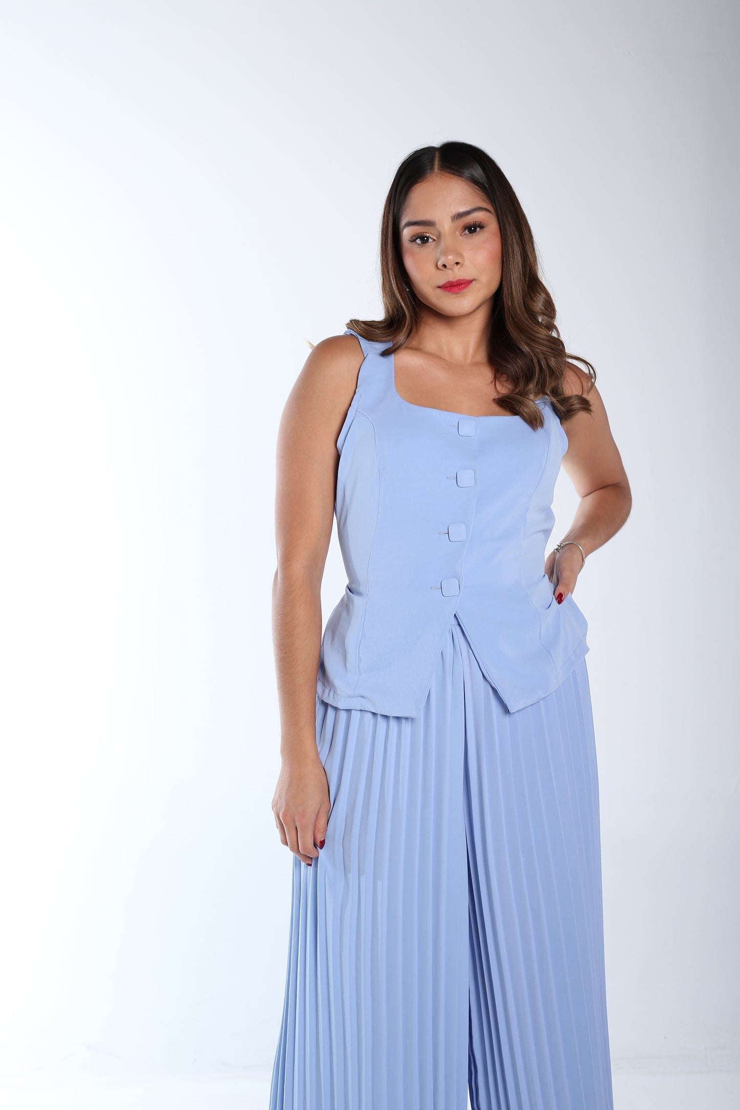Conjunto Azul plisado