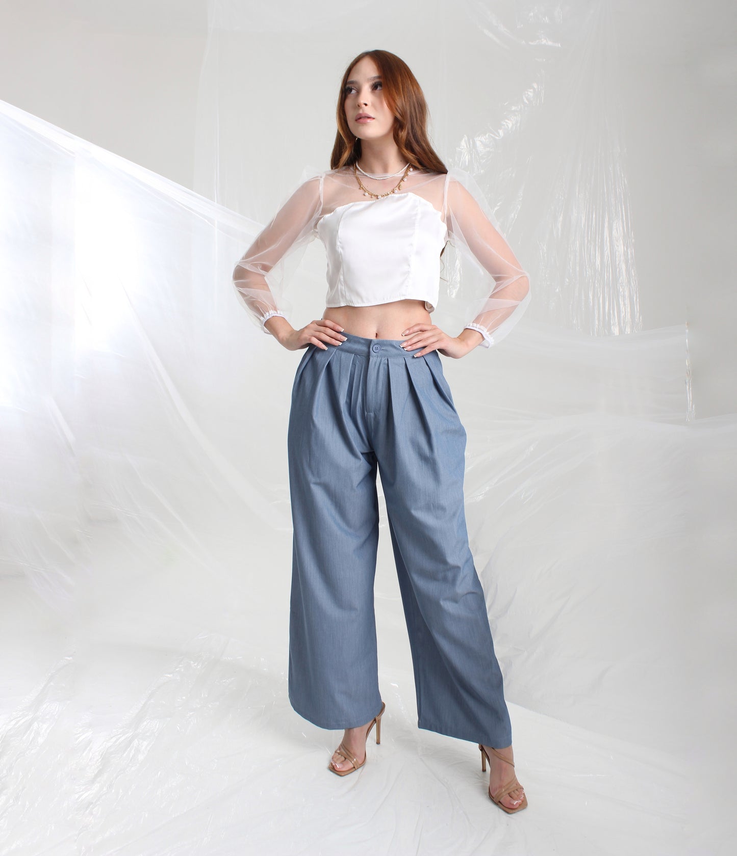 Blusa transparente con moño