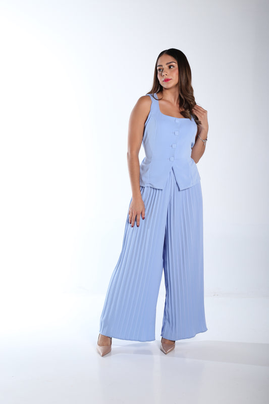 Conjunto Azul plisado