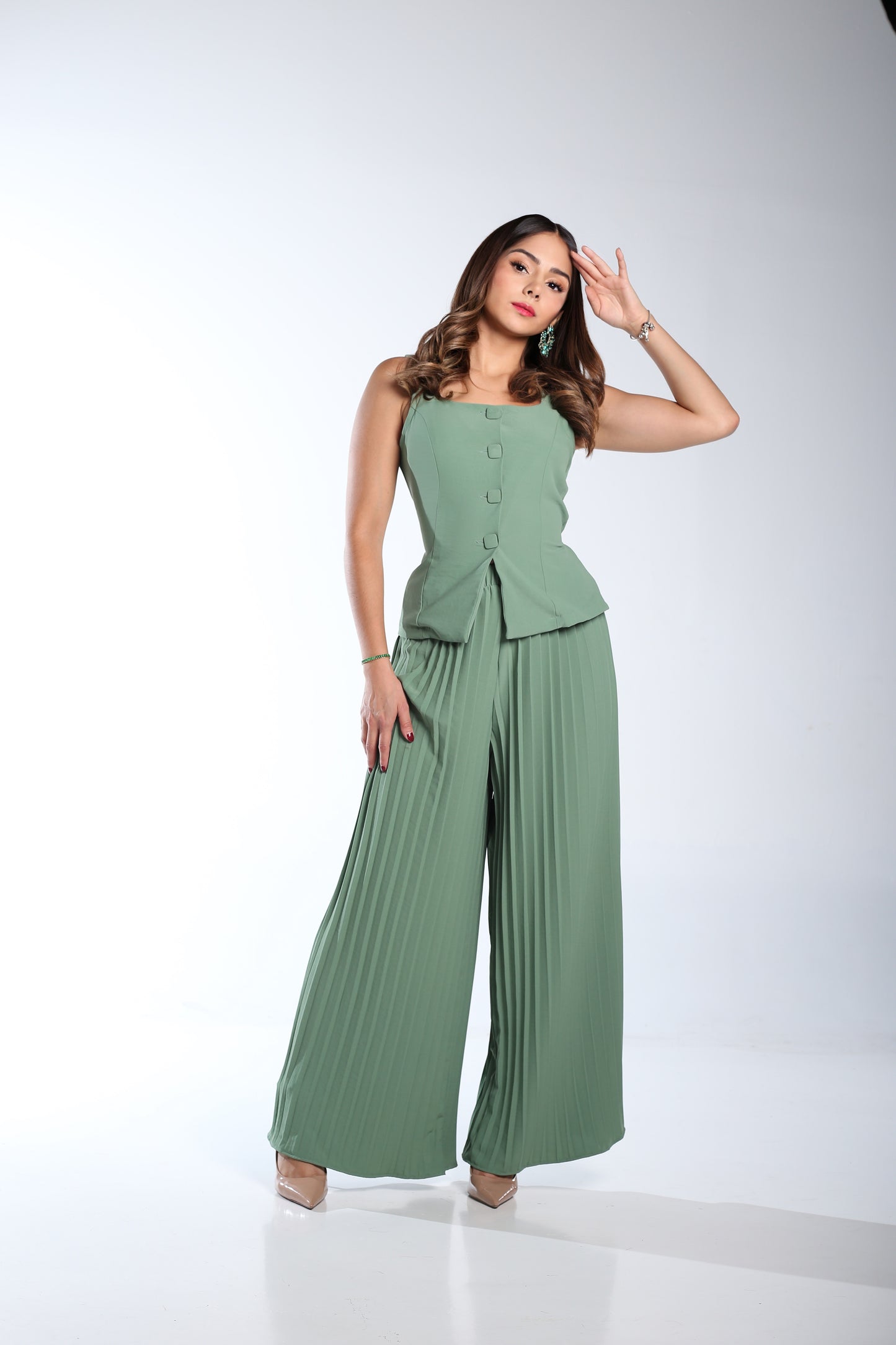 Conjunto verde plisado