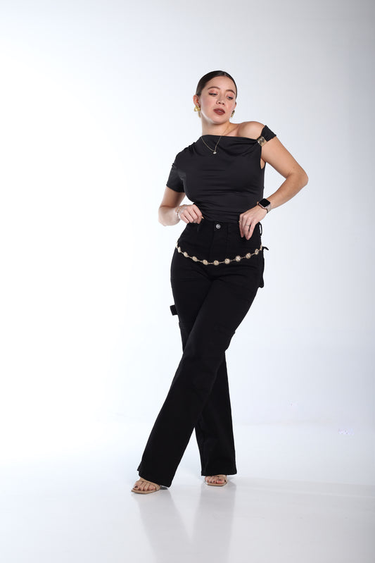 Pantalón strech cargo negro