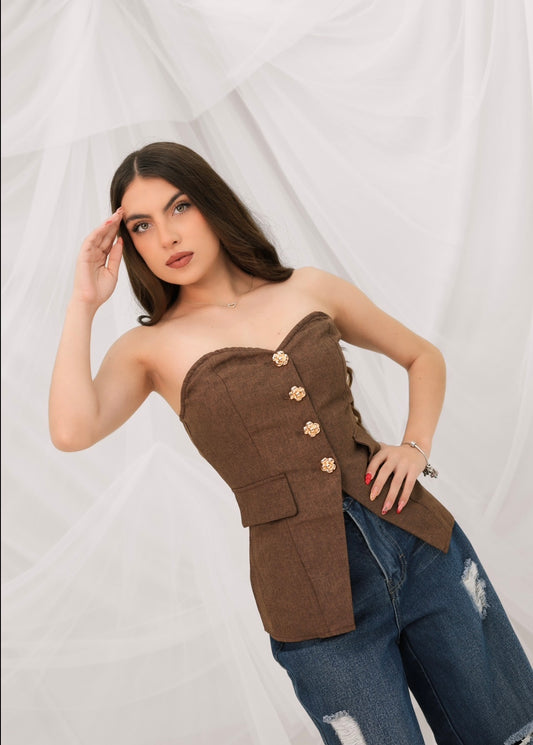Blusa café straple