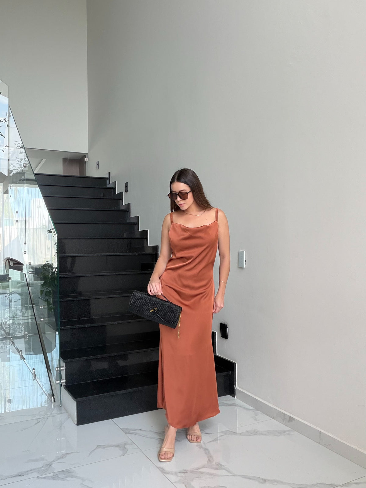 Vestido ocre largo