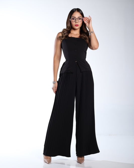 Conjunto negro plisado