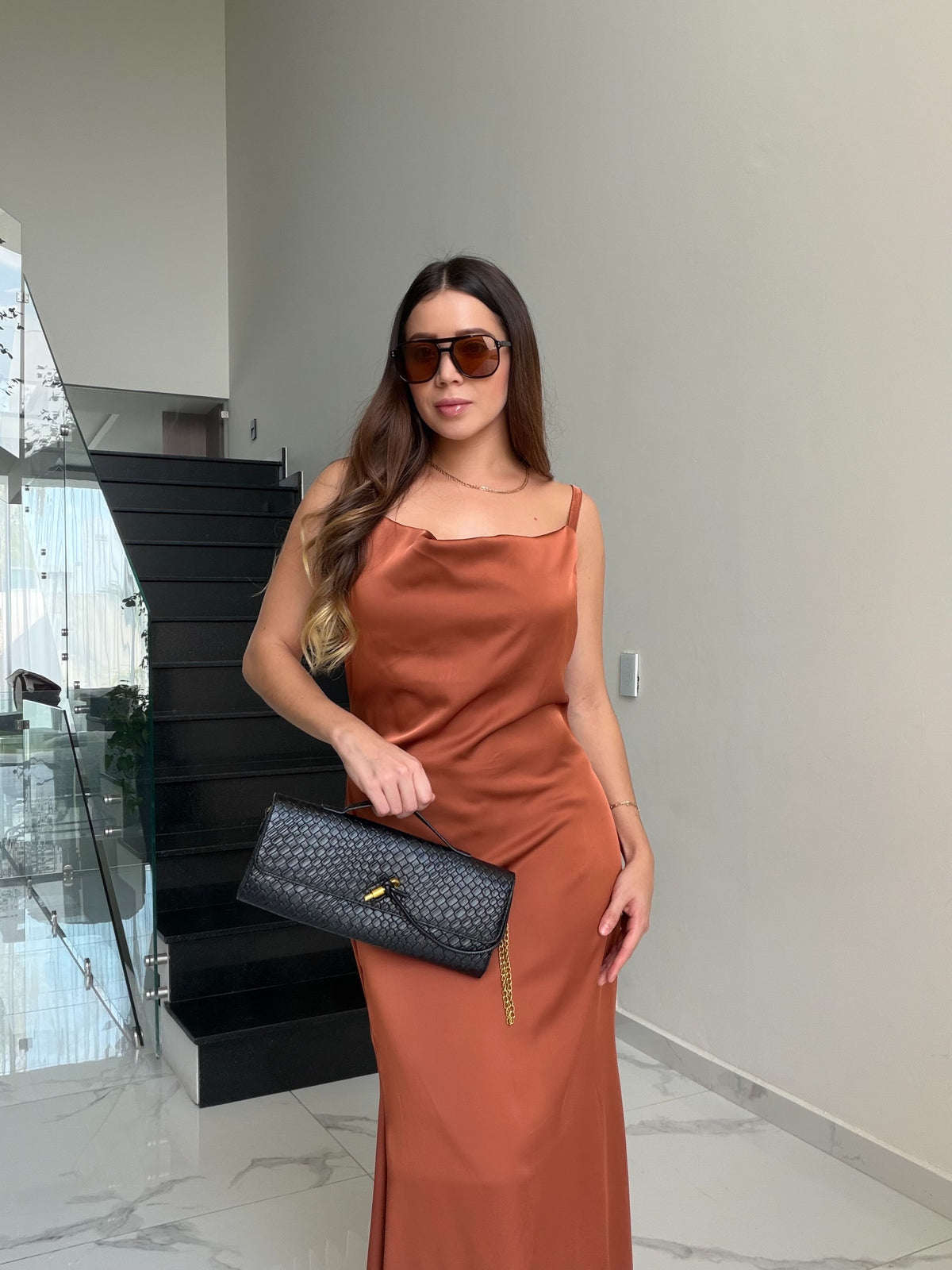 Vestido ocre largo
