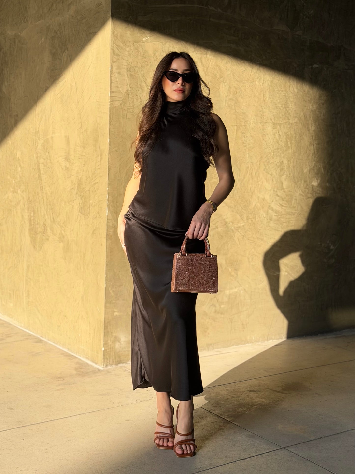 Falda larga satin negra