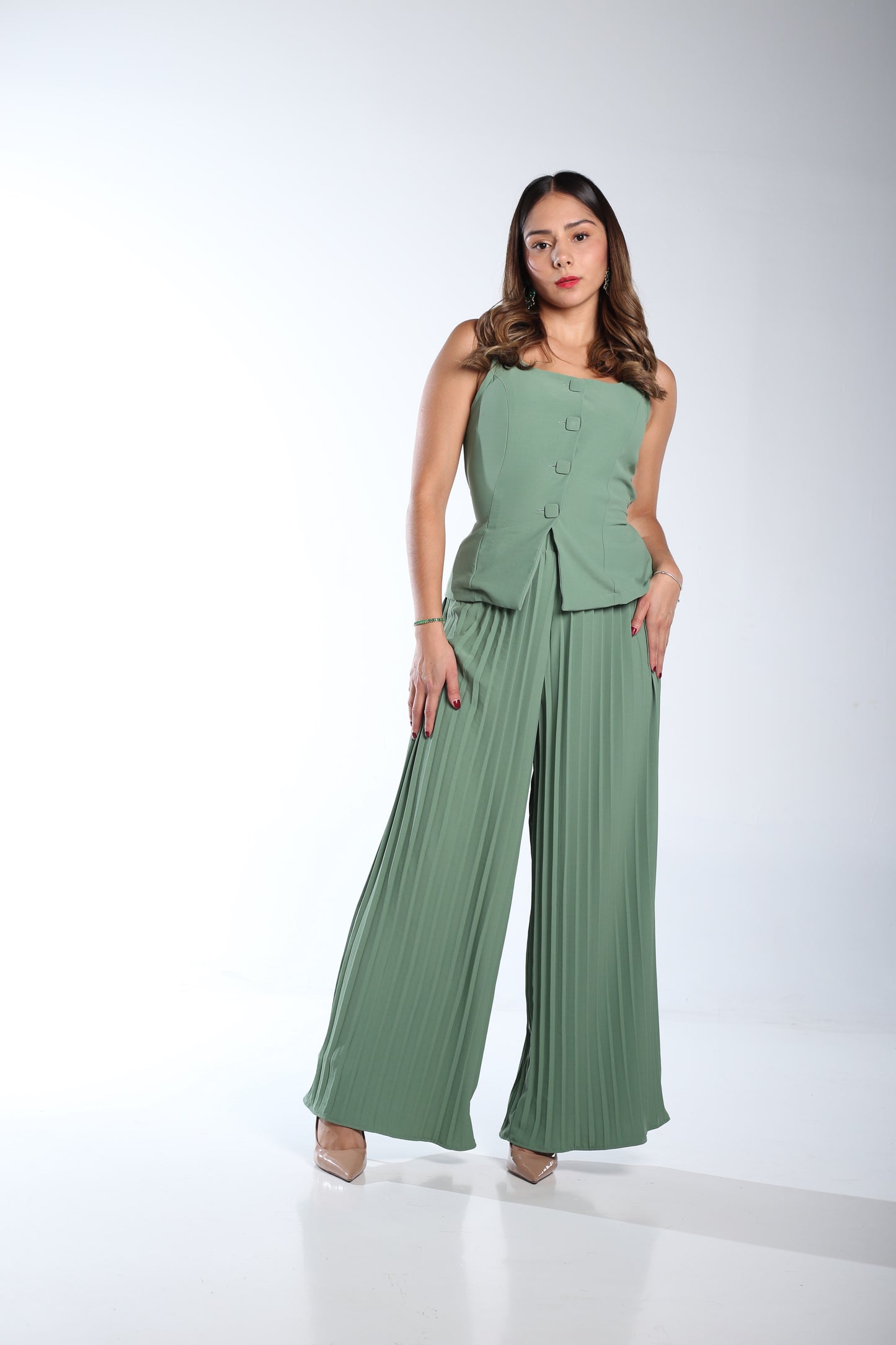 Conjunto verde plisado